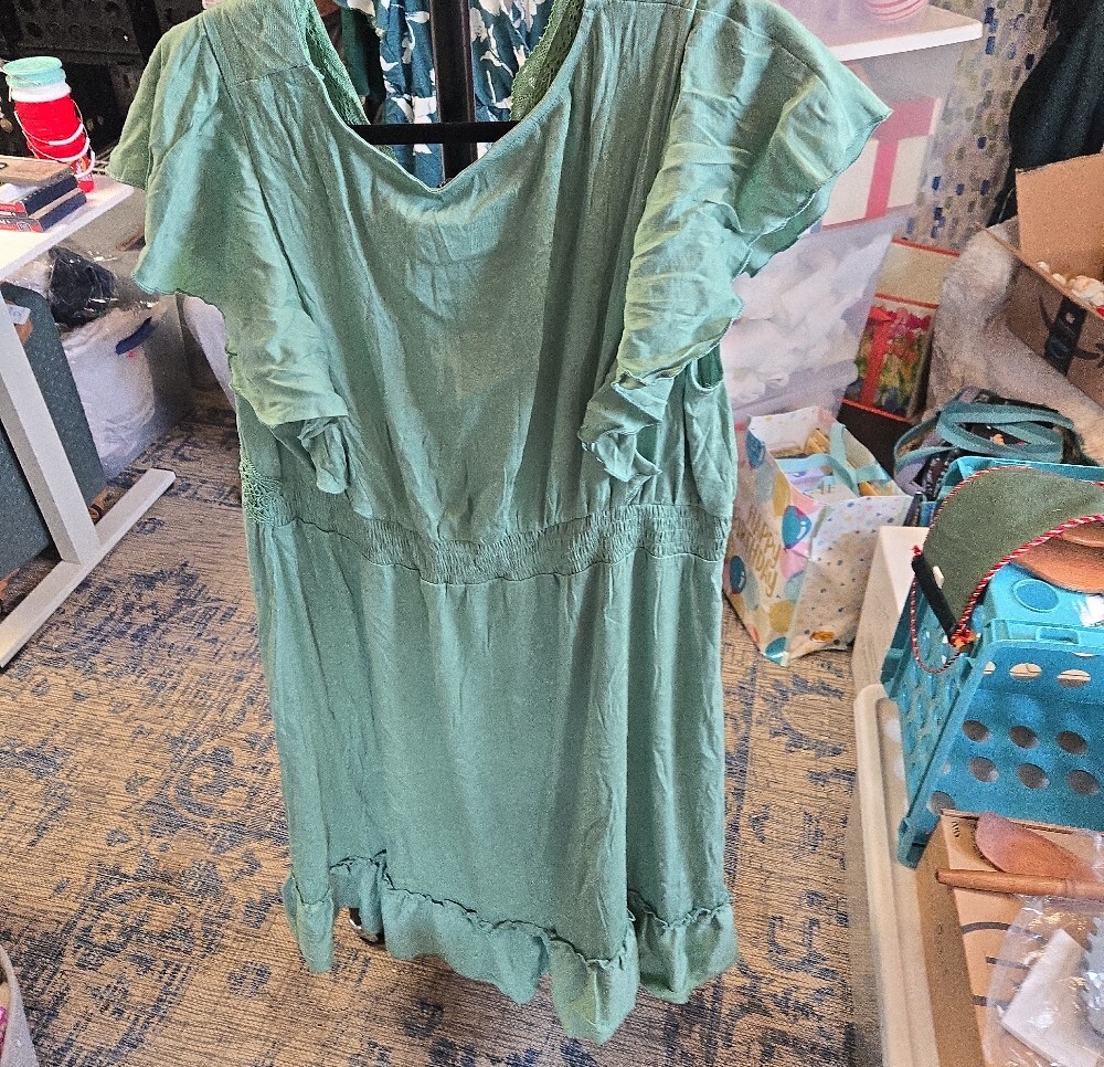 BloomChic Sage Green Ruffle Crochet-Trim Tunic - Picture 3 of 3